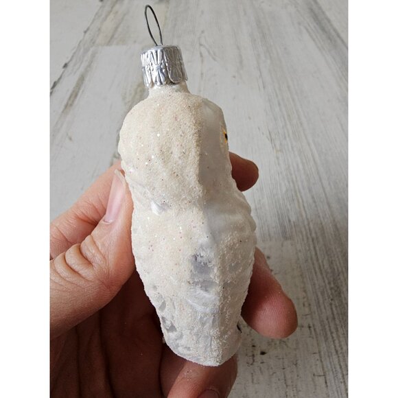 Glass glitter owl bird ornament flocked Xmas tree white sparkle - Picture 4 of 8